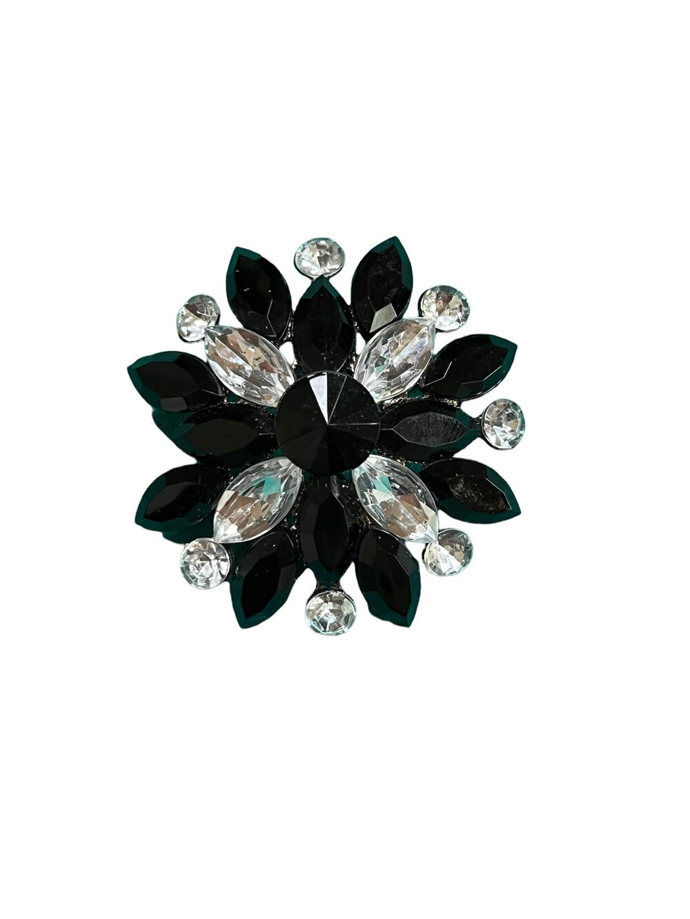 Vintage Runway Statement Jet Black Clear Rhinestone Maltese Cross Brooch Pin